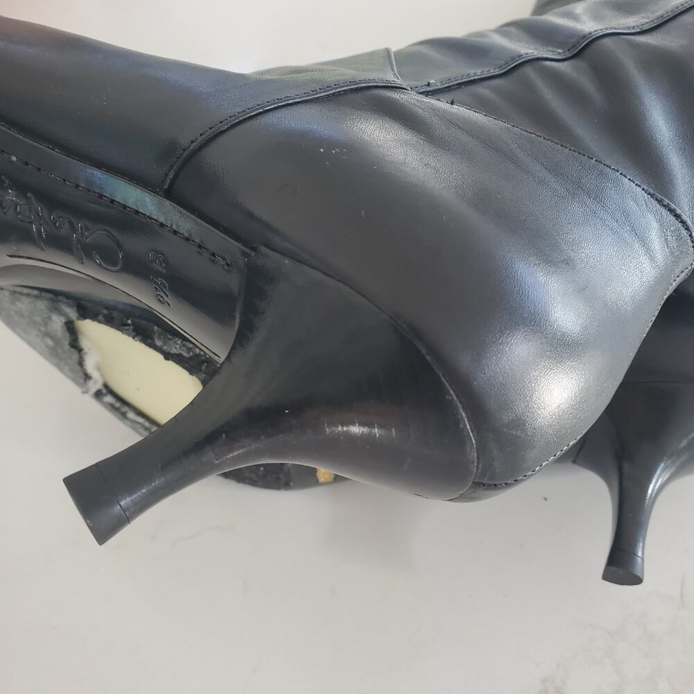 Stunning Cole Haan NikeAir Black Leather Kitten Heel Boots Needs Sole Repair 9.5 - Picture 7 of 13